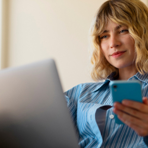 Side View Woman Holding Smartphone 1